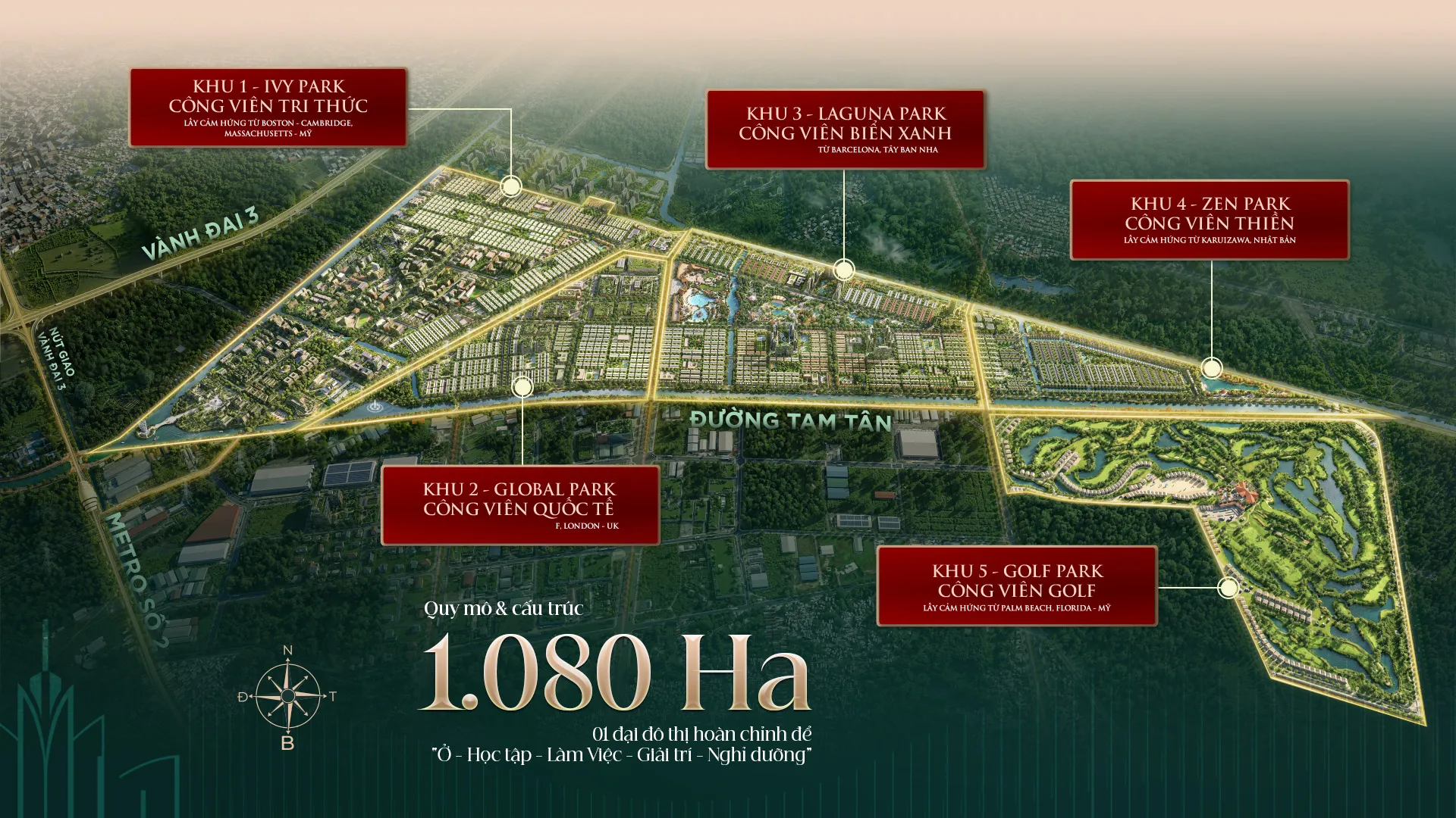 Quy hoạch tổng thể 5 phân khu Vinhomes Saigon Park: Ivy Park, Global Park, Laguna Park, Zen Park, Golf Park